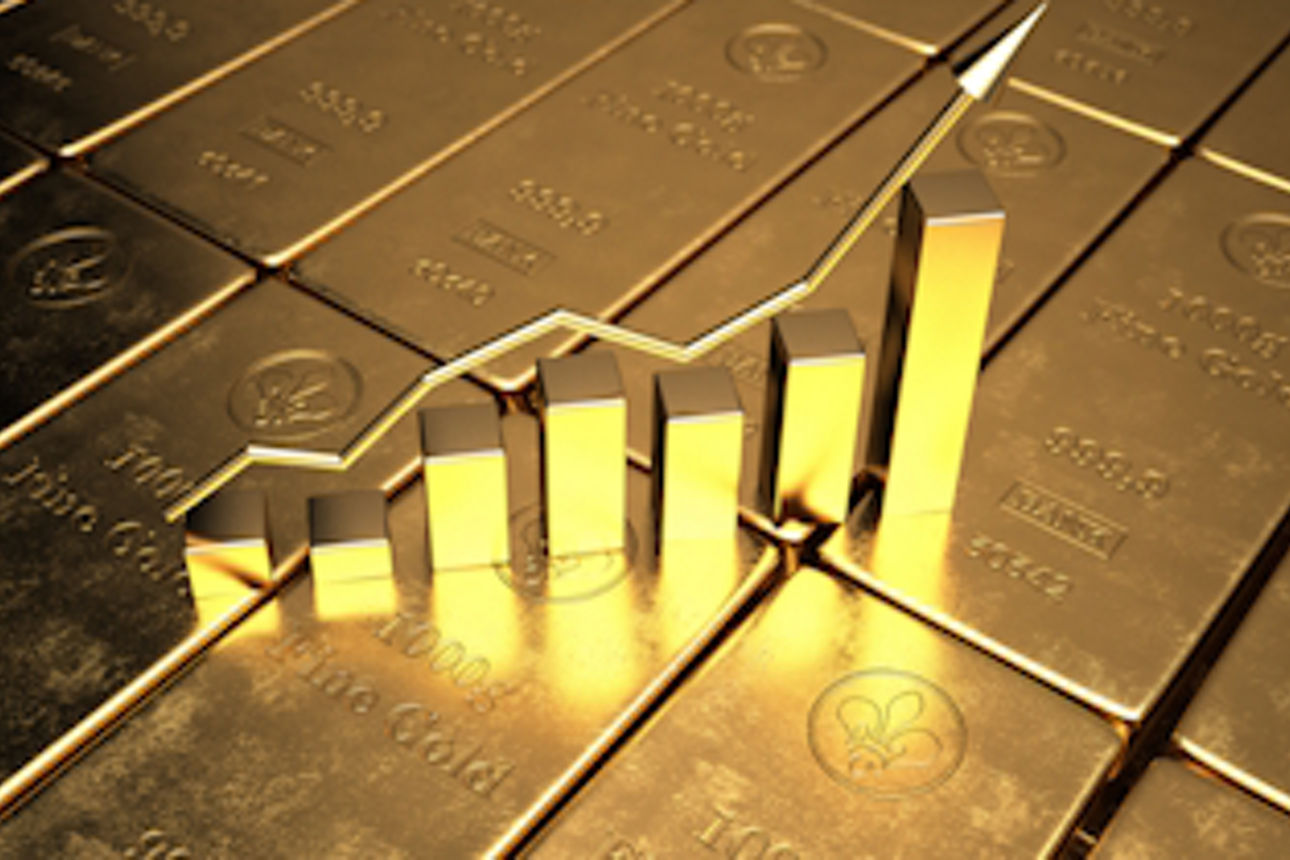 Goldbarren mit Chart, der nach oben zeigt