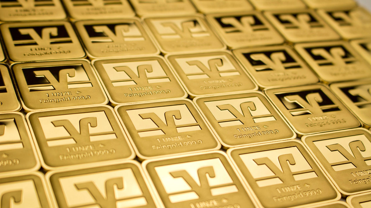 Foto von kleinen Goldbarren mit VR-Logo