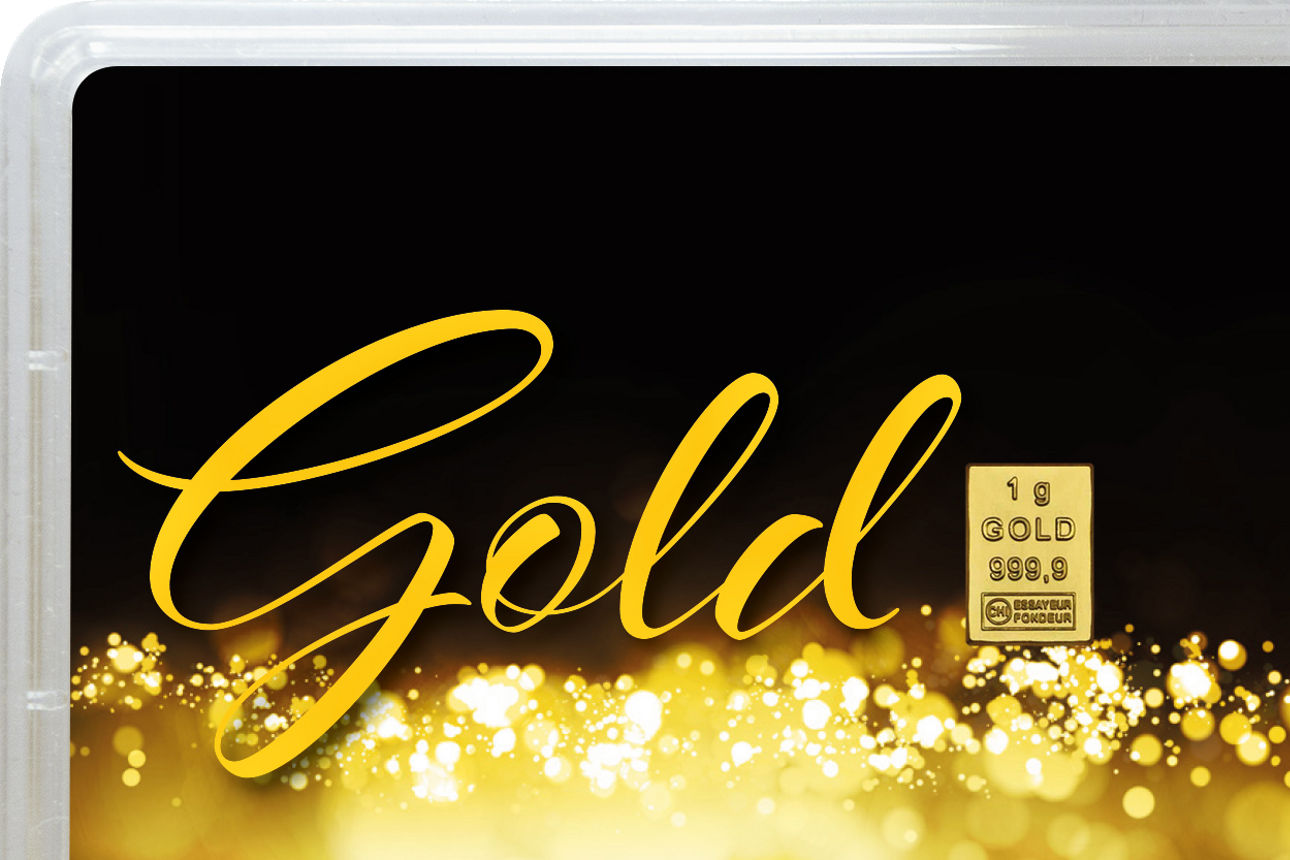 Blister mit der Gold-Geschenkkarte mit einem Gramm Gold