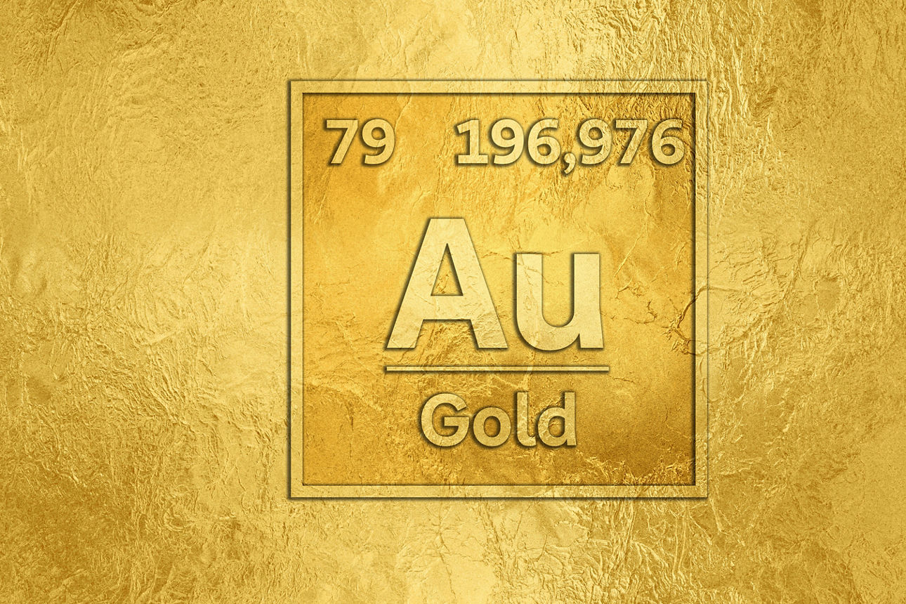 Goldprägung für 1 Gramm Gold mit dem chemischen Element AU und der Ordnungszahl 79