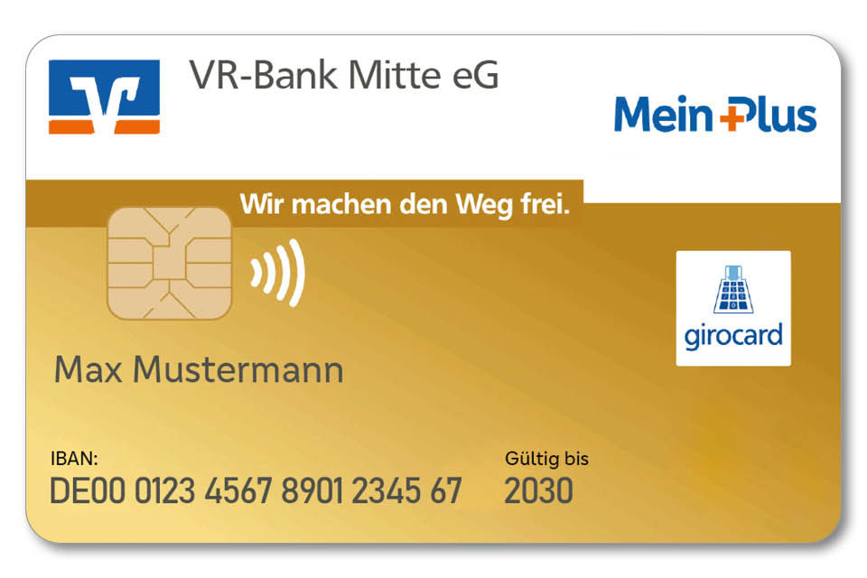 Goldene Musterkarte einer girocard VISA
