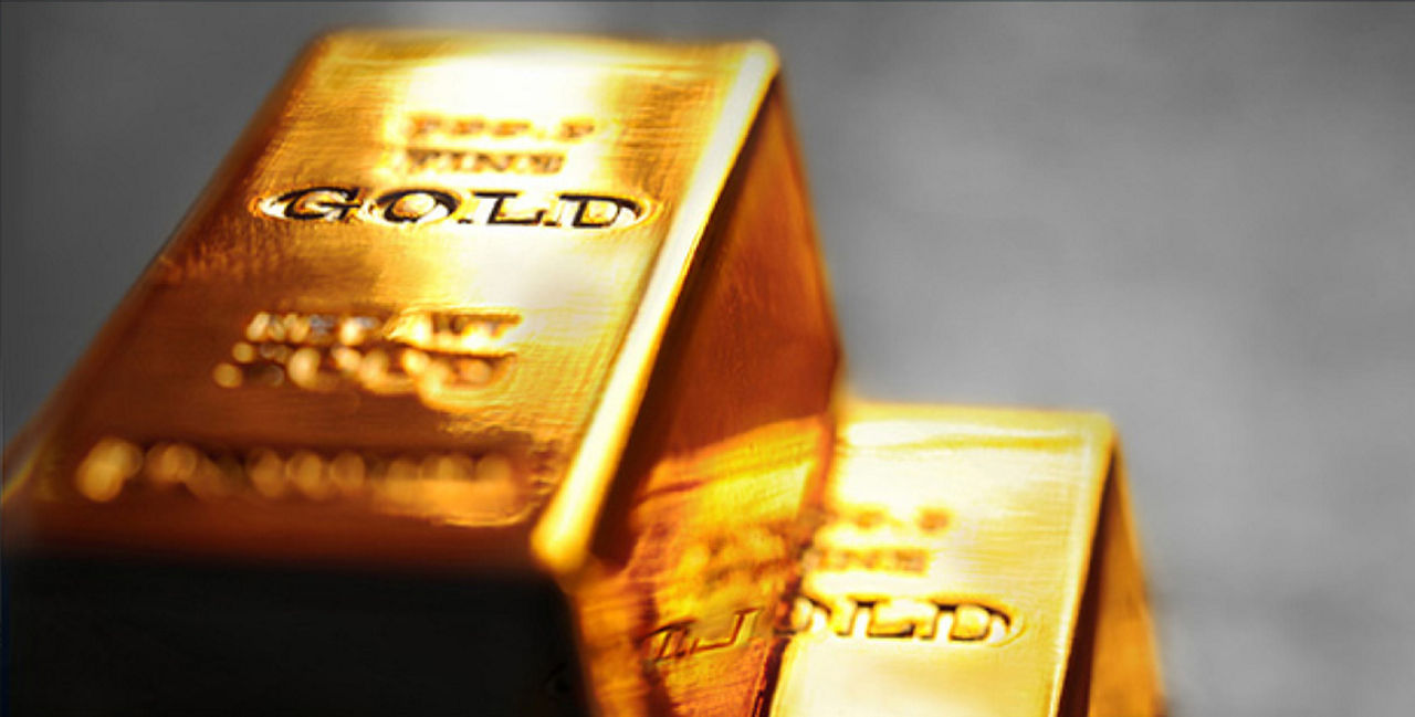 Goldbarren gestapelt