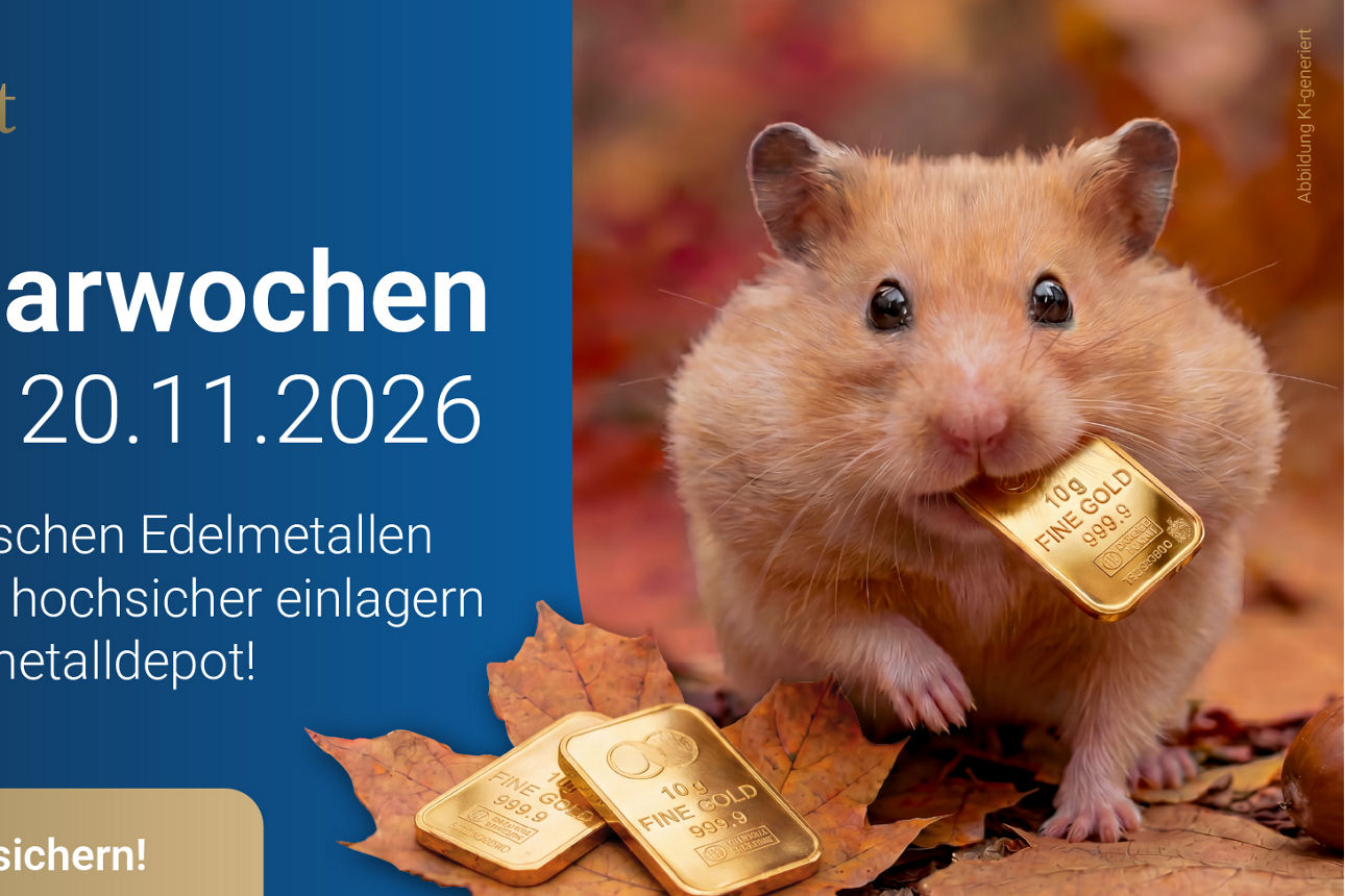 Fünf Goldbarren mit einem Gewicht von je 1.000 Gramm