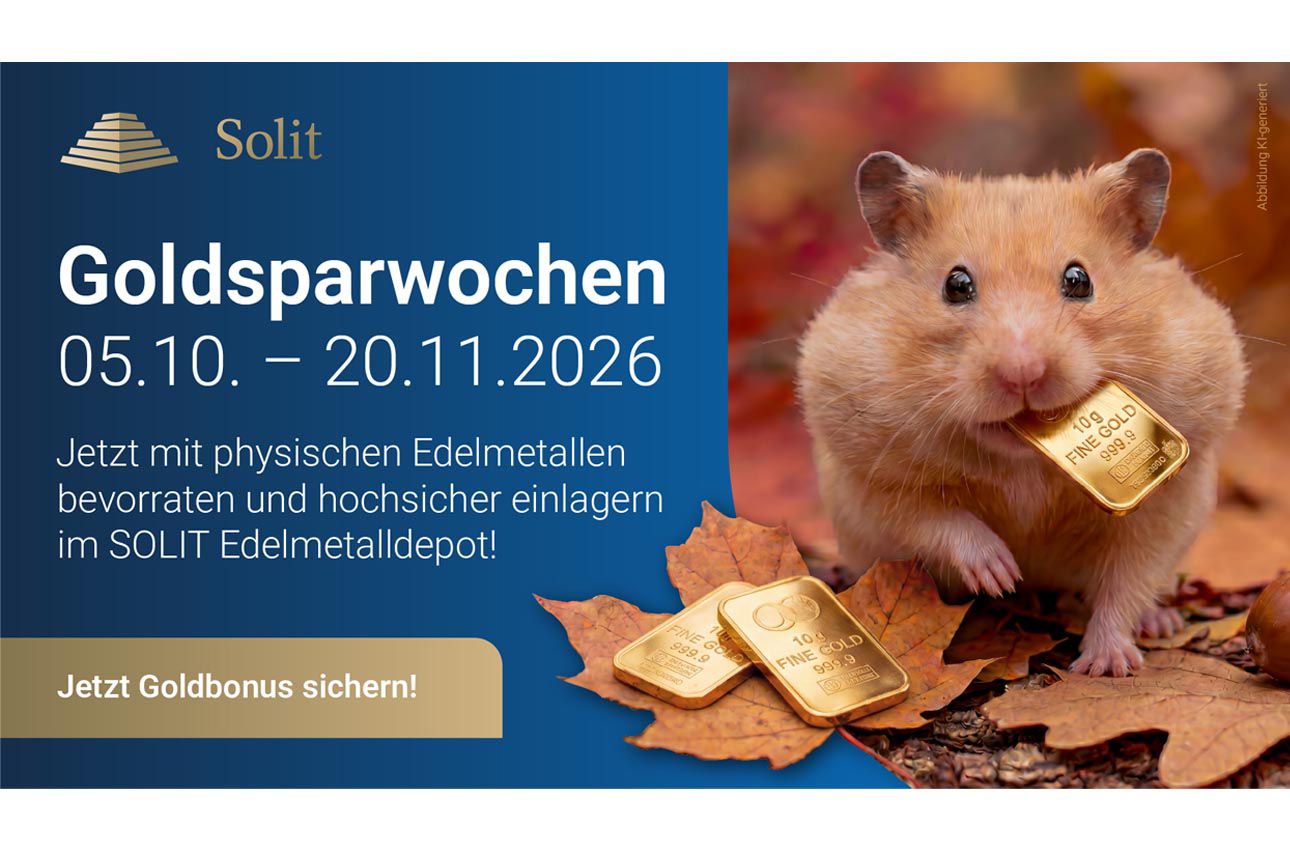 Vom 05.10. bis 20.11.2026 profitieren Sie von den SOLIT Goldsparwochen.