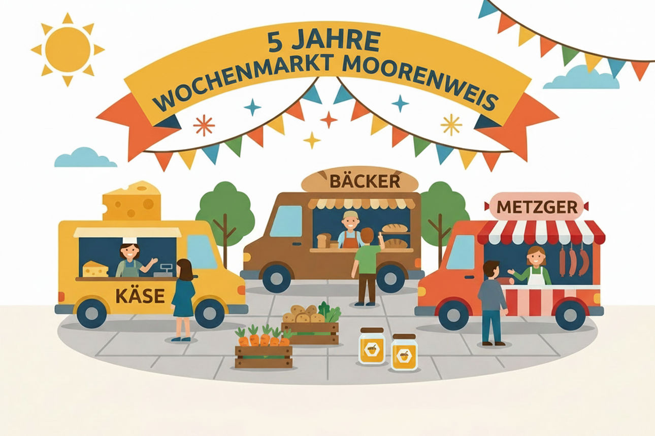 Illustration von verschiedenen Ständen auf dem Wochenmarkt 