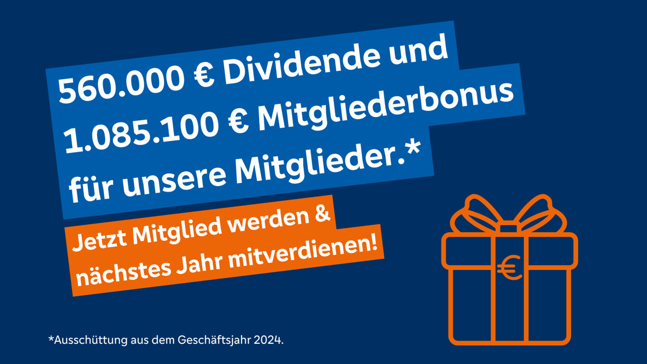 Bild mit Text zur Dividende und Mitgliederbonus