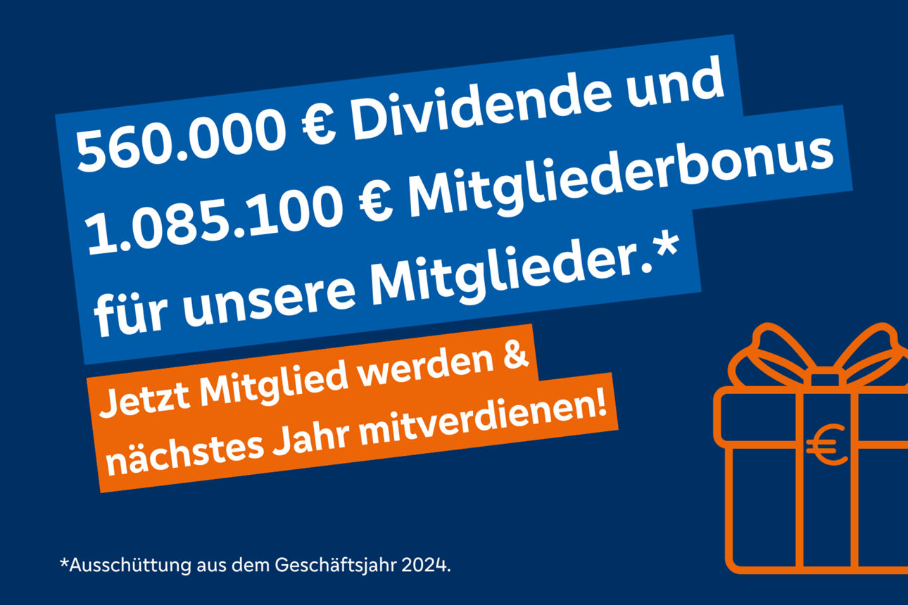 Bild mit Text zur Dividende und Mitgliederbonus