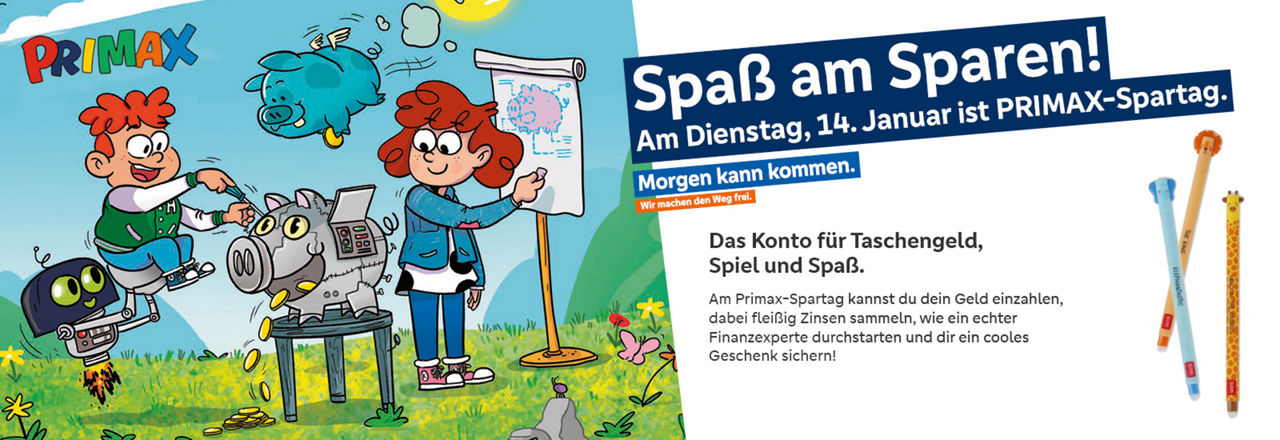 Eine Zeichnung mit zwei Kindern, einem Roboter und einem Schwein
