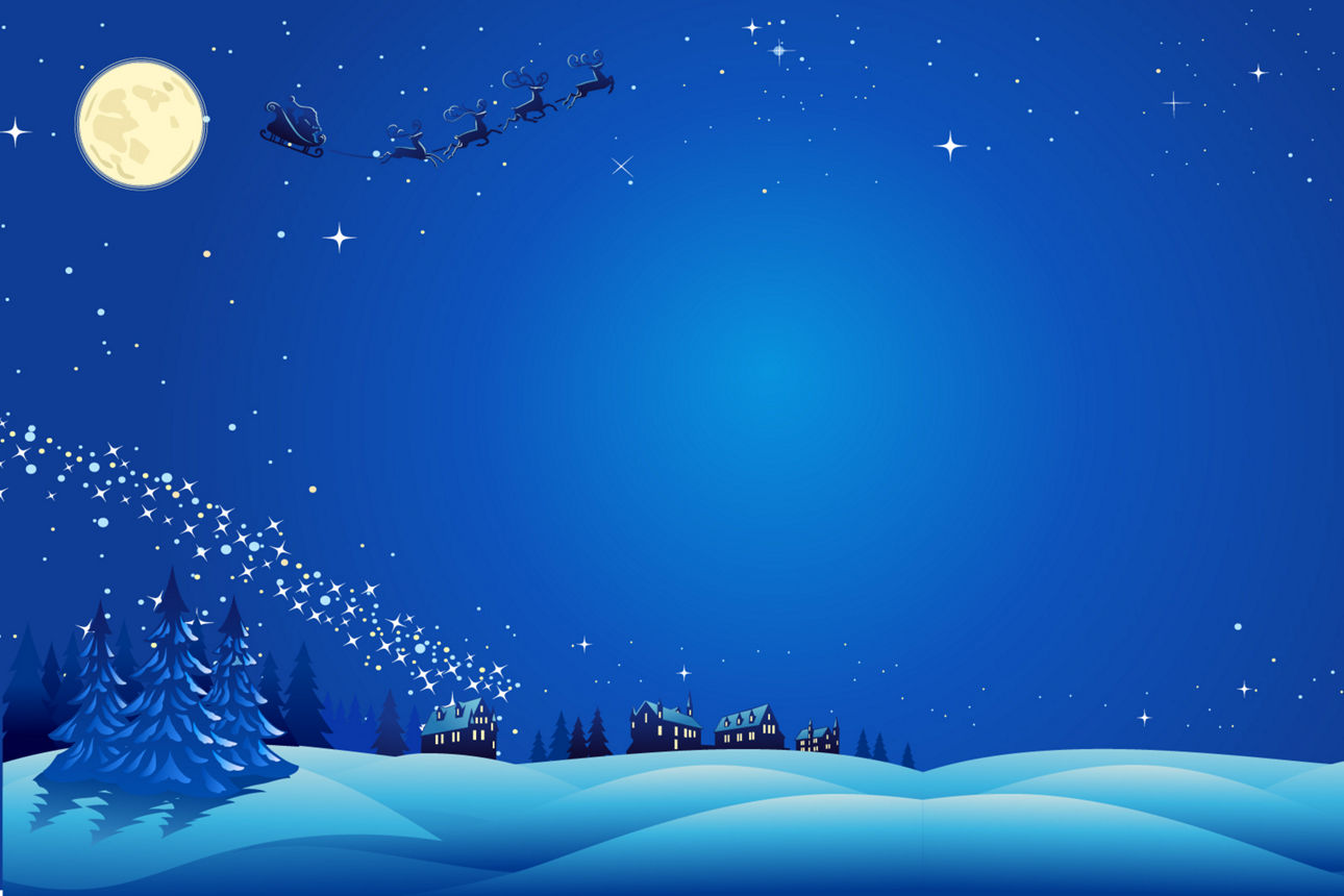 Die Grafik zeigt einen Adventskalender. Im Vordergrund sind 24 nummerierte Quadrate in den Farben Blau und Orange. Im Hintergrund ist eine dunkelblaue Schneelandschaft zu sehen. In der oberen linken Ecke ist ein Vollmond und ein schwarzer Schlitten.