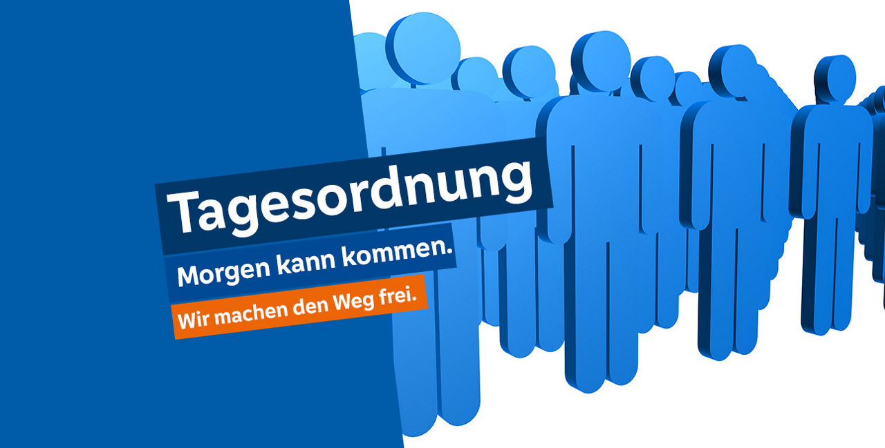 Grafik mit der Aufschrift "Tagesordnung für die Vertreterversammlung" 