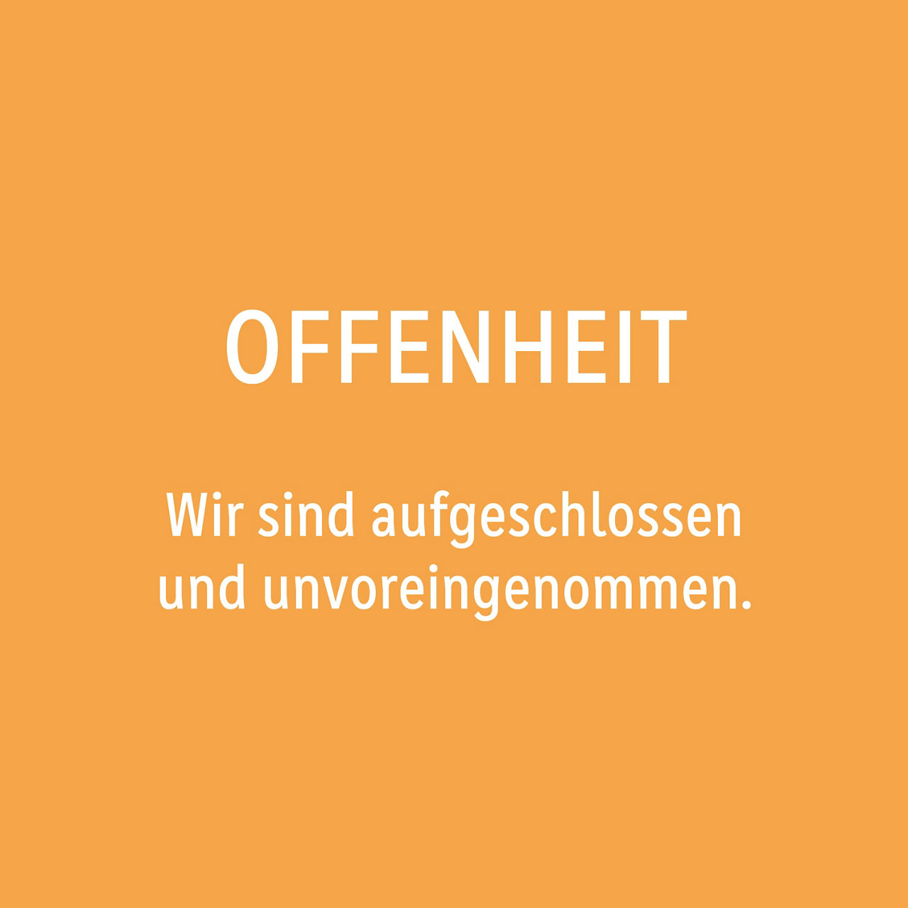 Offenheit: Wir sind aufgeschlossen und unvoreingenommen.