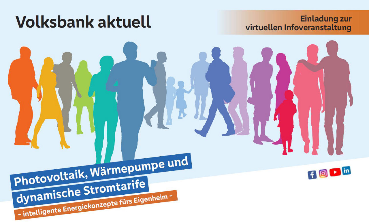 Eine bunte Silhouette von Menschen, die in einer Gruppe stehen und offenbar an einer Veranstaltung teilnehmen