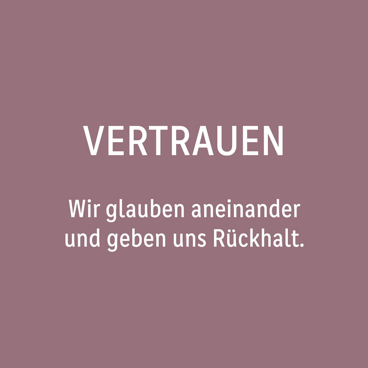 Vertrauen: Wir glauben aneinander und geben Rückhalt. 