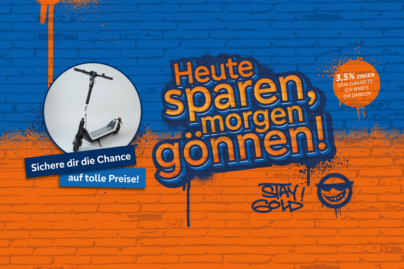 Grafiti-Wand „Heute sparen, morgen gönnen!“ und Gewinnspiel für Kunden von 12-15 Jahren