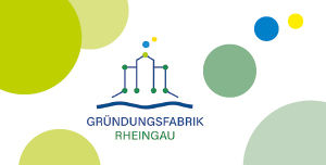 Logo der Gründungsfabrik Rheingau - Zeichnung eines Gebäudes mit darunterliegender Schrift