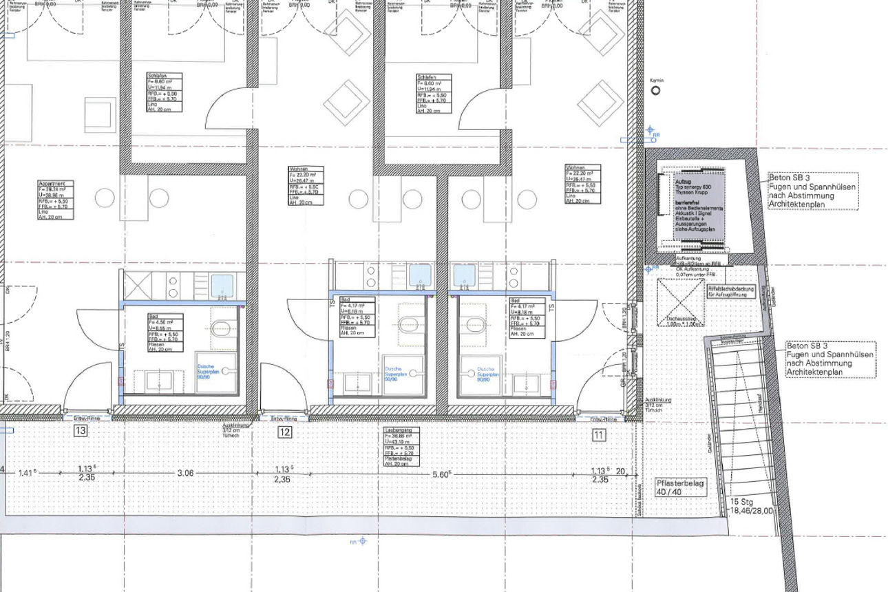 Darstellung des Grundrisses des Dachgeschosses des Studentenwohnheims Wellandstraße