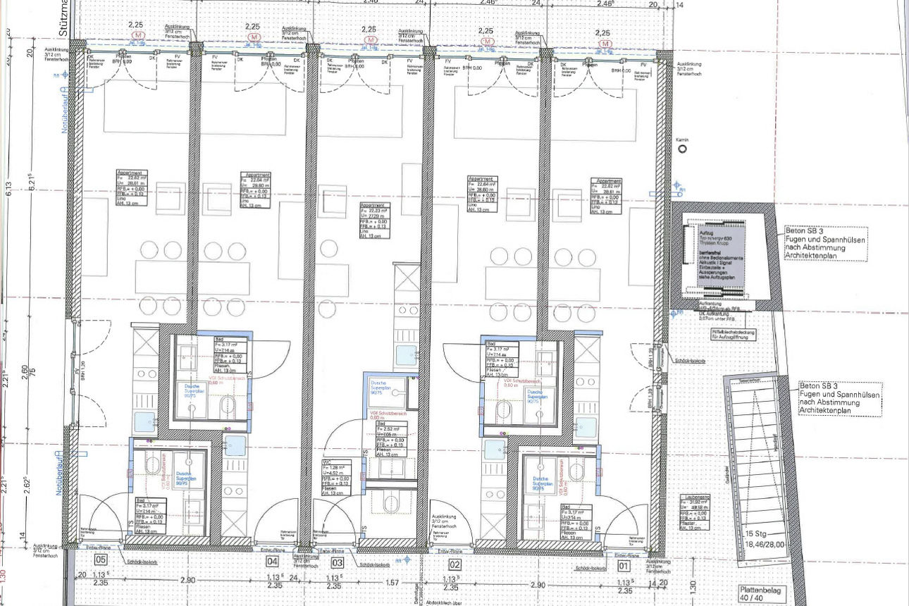 Grundriss Erdgeschoss Obergeschoss des Studentenwohnheim Wellandstraße. 