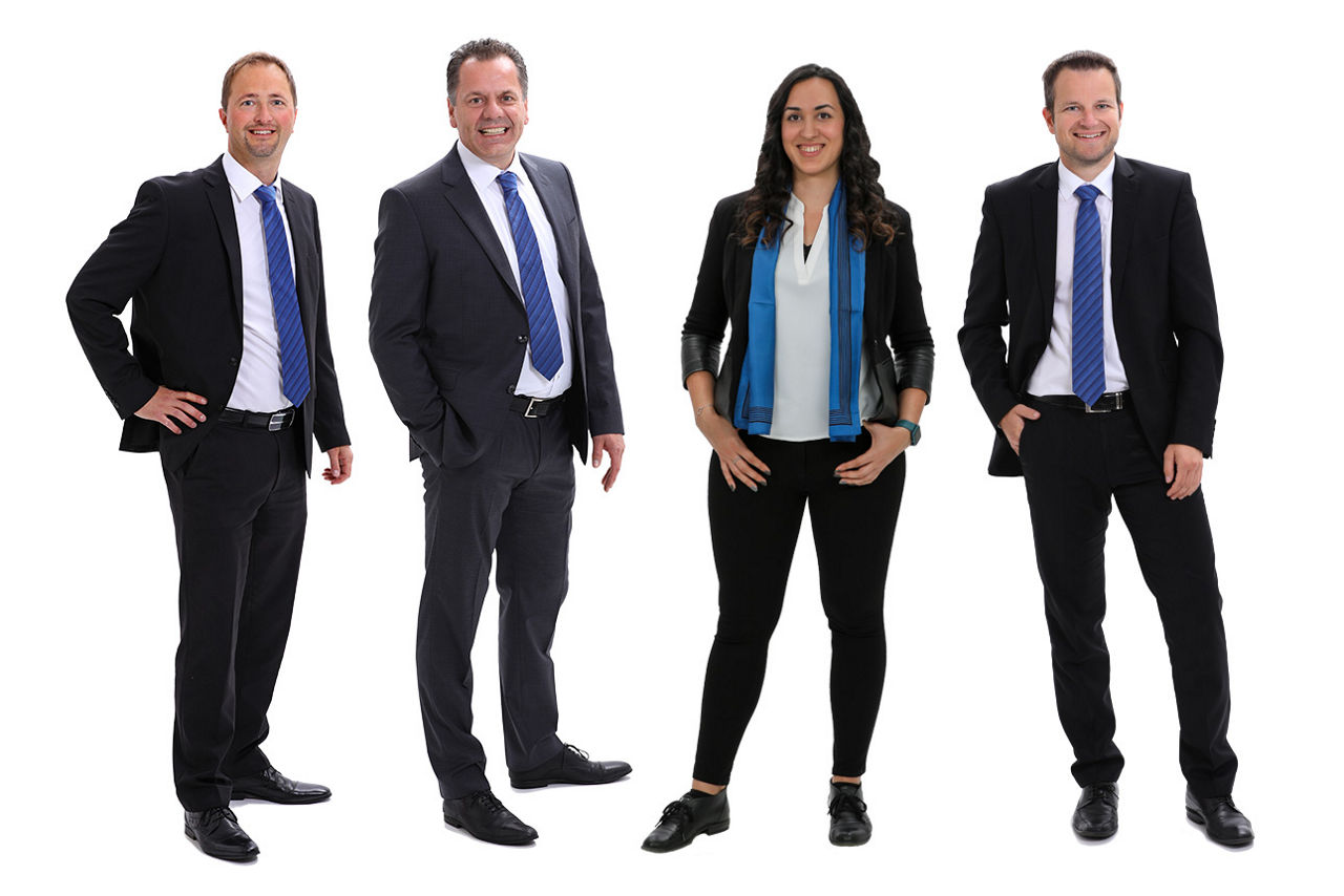 Private Banking Ansprechparnter von links: Michael Aicher, Albert Pukall, Sevil Mete, Stephan Schneider