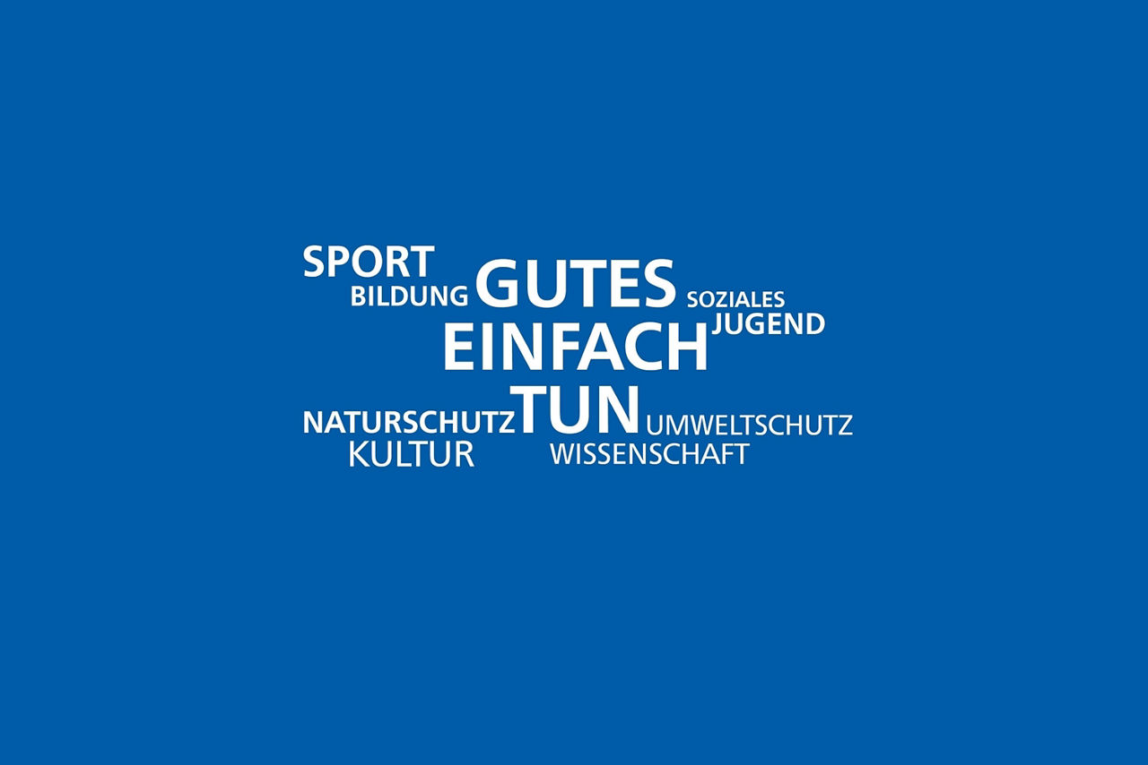 Wortwolke „Gutes einfach tun“ mit Förderzwecken