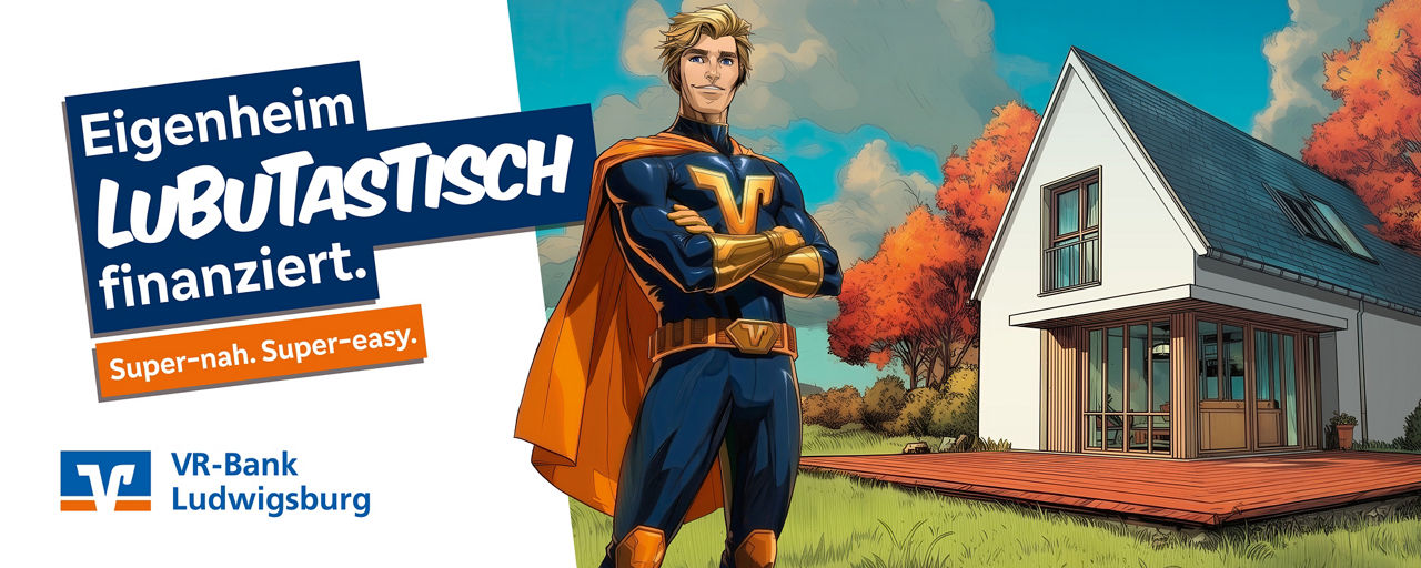 Unser Superheld vor einer Immobilie