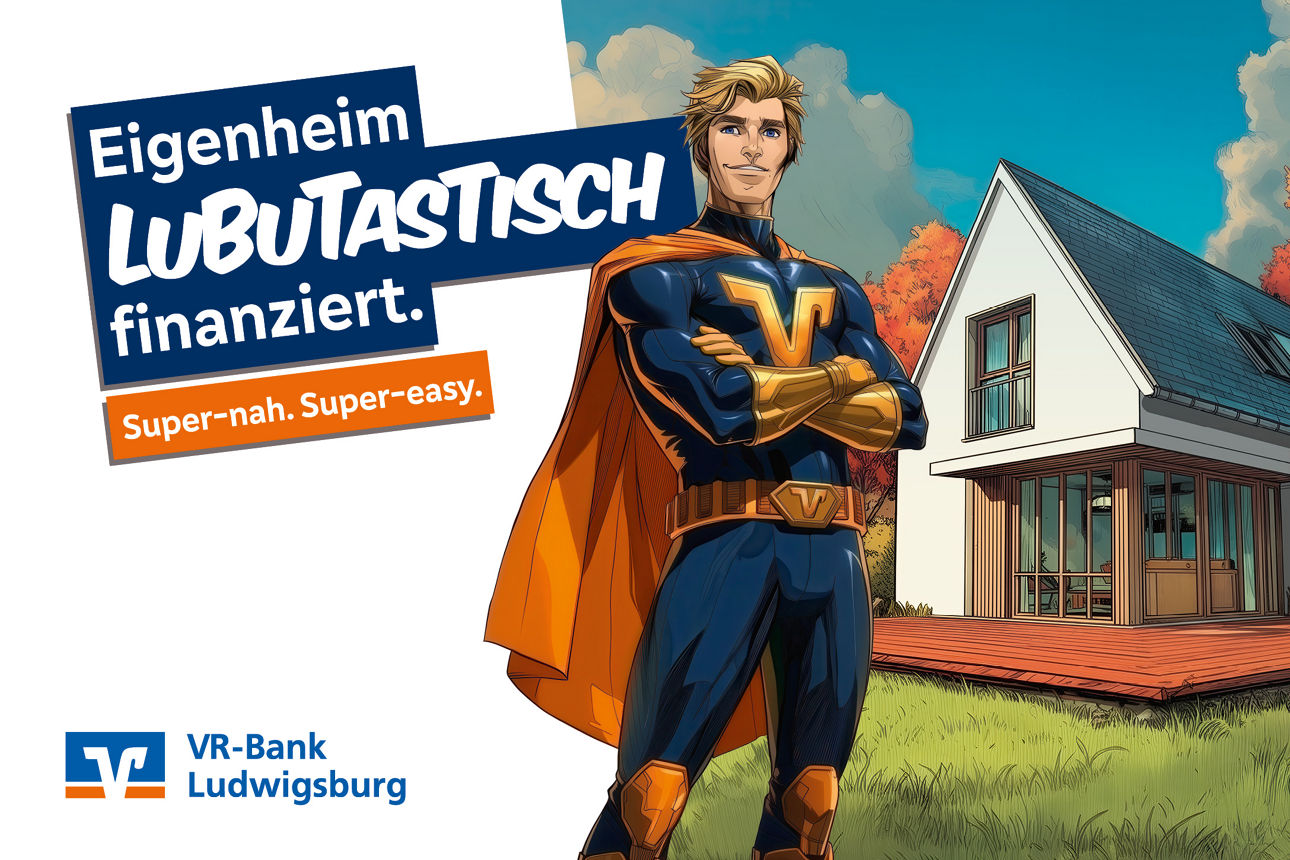 Unser Superheld vor einer Immobilie