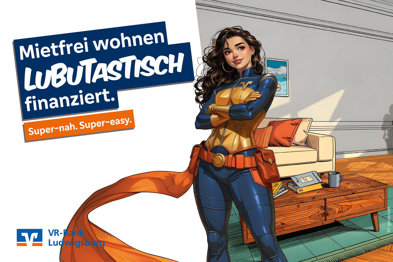 Mietfrei wohnen Lubutastisch finanziert mit der VR-Bank Spderheldin im Comic Design