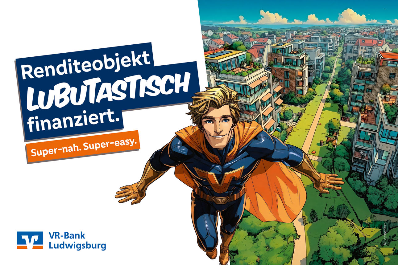 Renditeobjekt Lubutastisch finanziert mit der VR-Bank Spderheldin im Comic Design