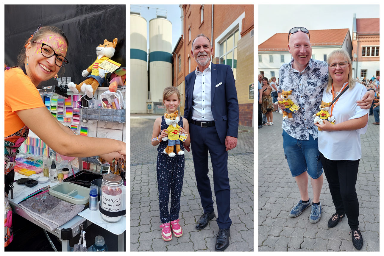 Impressionen - Teilnehmer des Büchsenwerfen zeigen freudig ihren Gewinn - ein Bauspar-Plüschfuchs