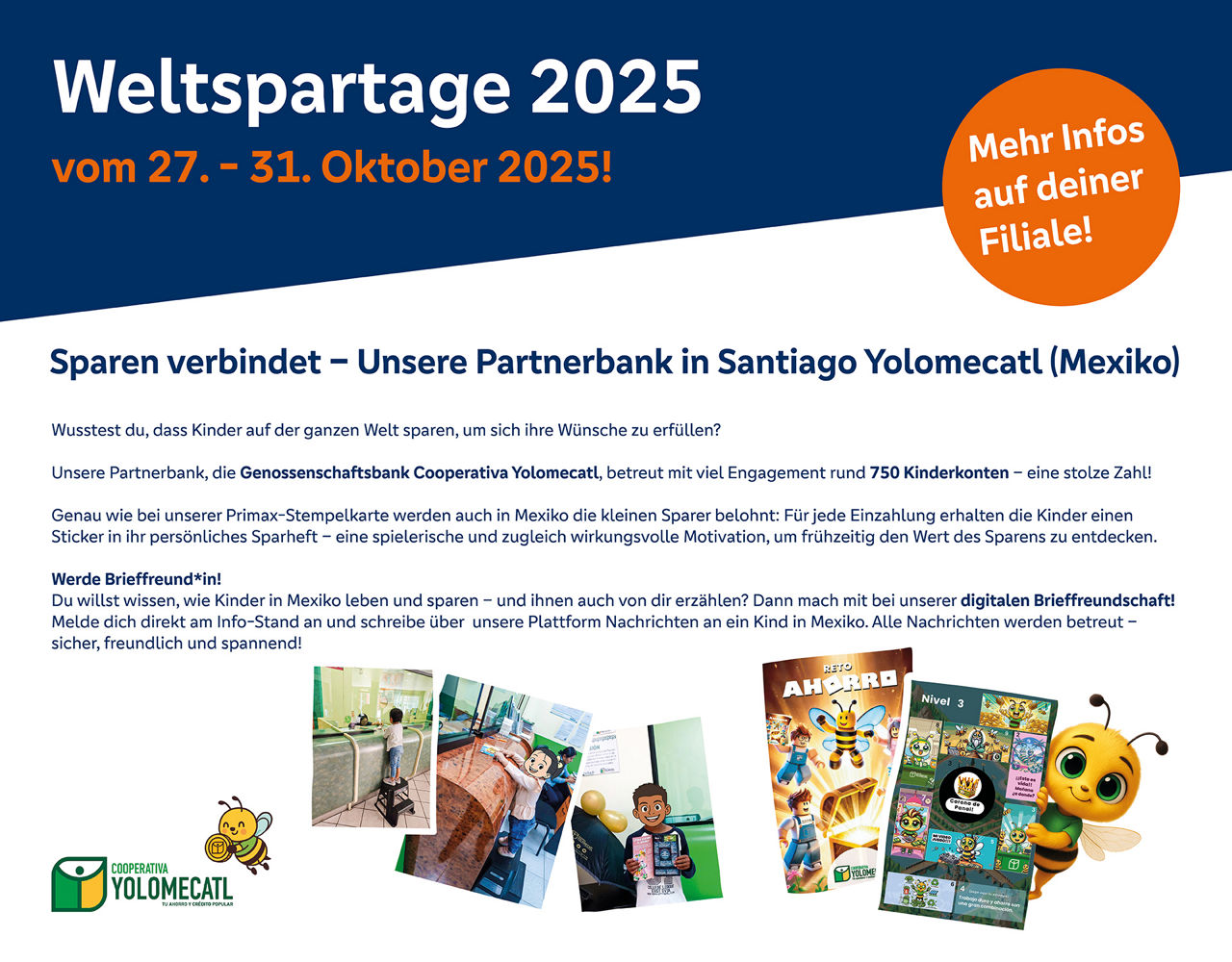 Weltspartage 2025: VR-Bank Ludwigsburg verbindet mit Partnerbank in Mexiko – Infos, Kinderkonten und Brieffreundschaft.