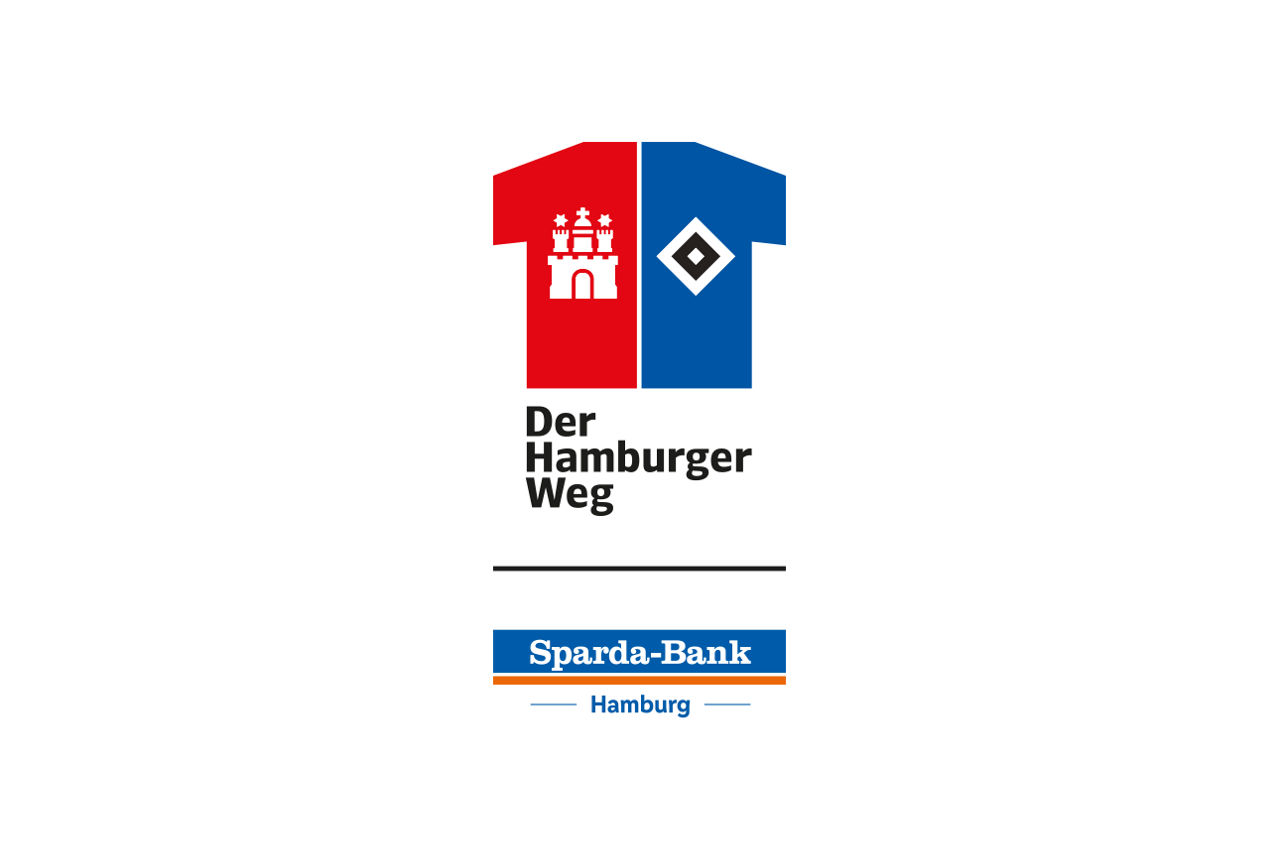Rot-blaues Trikot mit Hamburg Wappen (roter Hintergrund) und HSV-Raute (blauer Hintergrund)