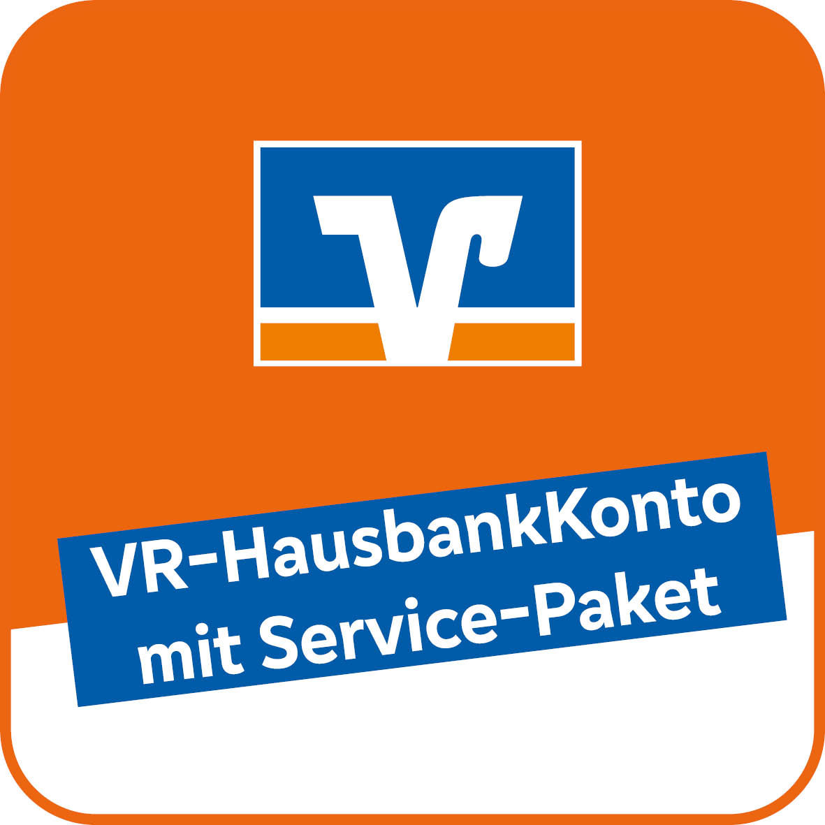 VR-HausbankKonto Schriftzug auf orangenem Hintergrund