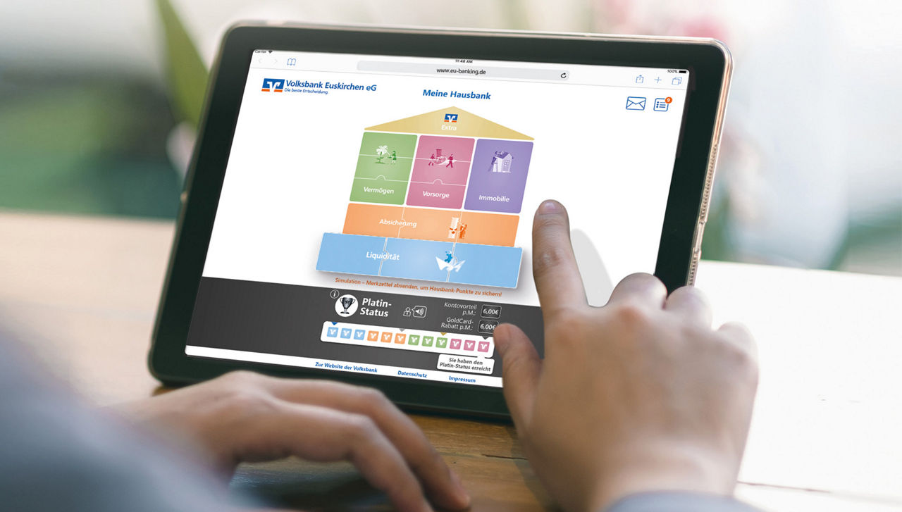 Tablet auf dem das Hausbankmodell angezeigt wird