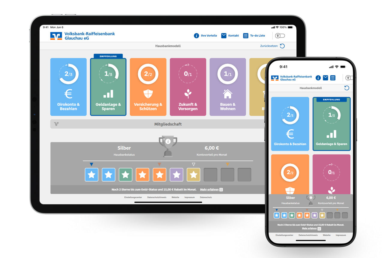 Überblick Hausbankfinder für Privatkunden auf Smartphone und Tablet