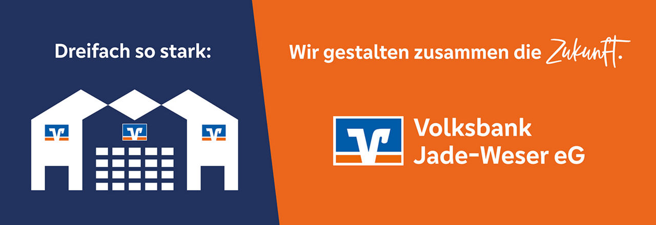 Drei Banken werden zu einer grafisch dargestellt. Rechts ist das Logo der Volksbank Jade-Weser abgebildet.