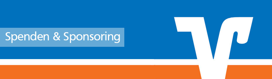 Spenden und Sponsoringkonzept Text auf blauem und orangem Hintergrund