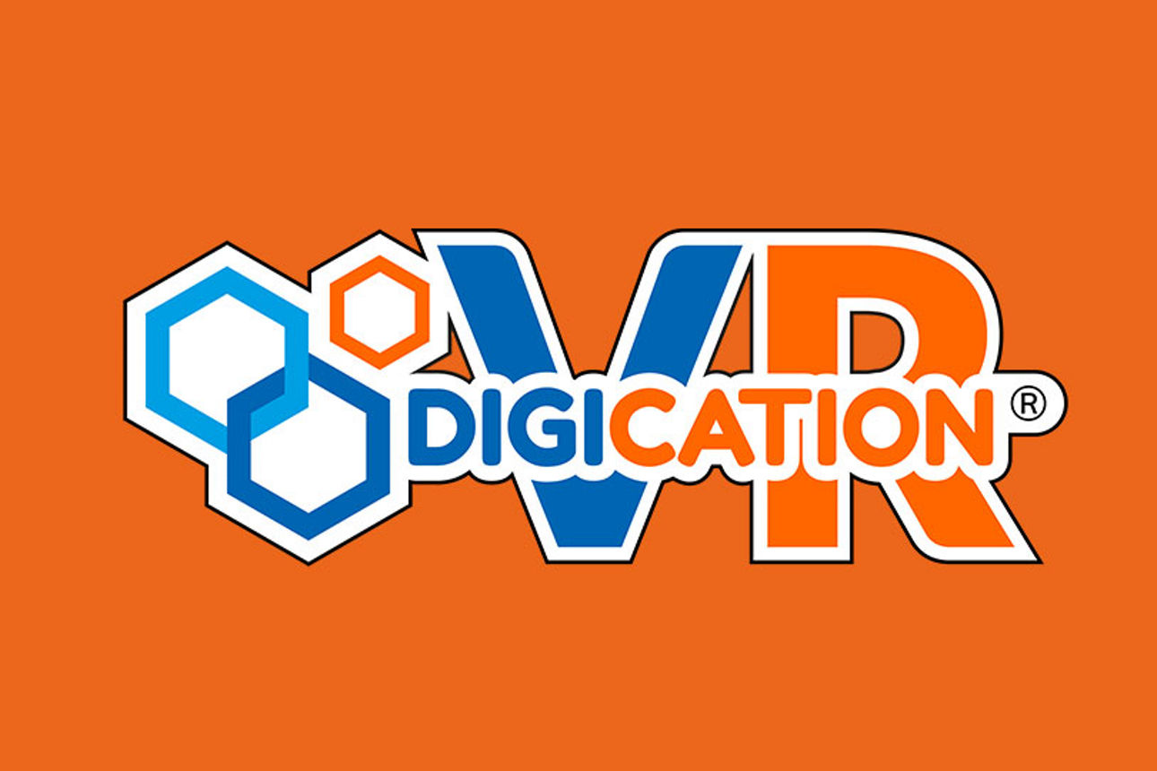 Logo von VR-Digication auf einem orangenen Hintergrund