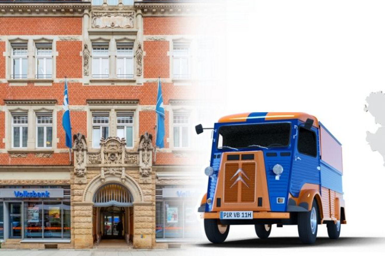 Hauptgeschäftsstelle Eingang und Landkarte mit Standorten