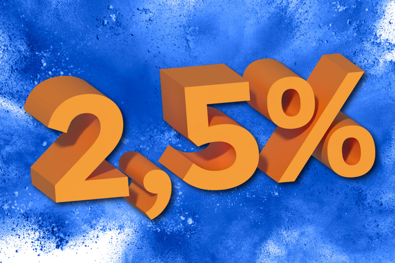 Die Kondition 2,5 Prozent auf blauem Hintergrund.