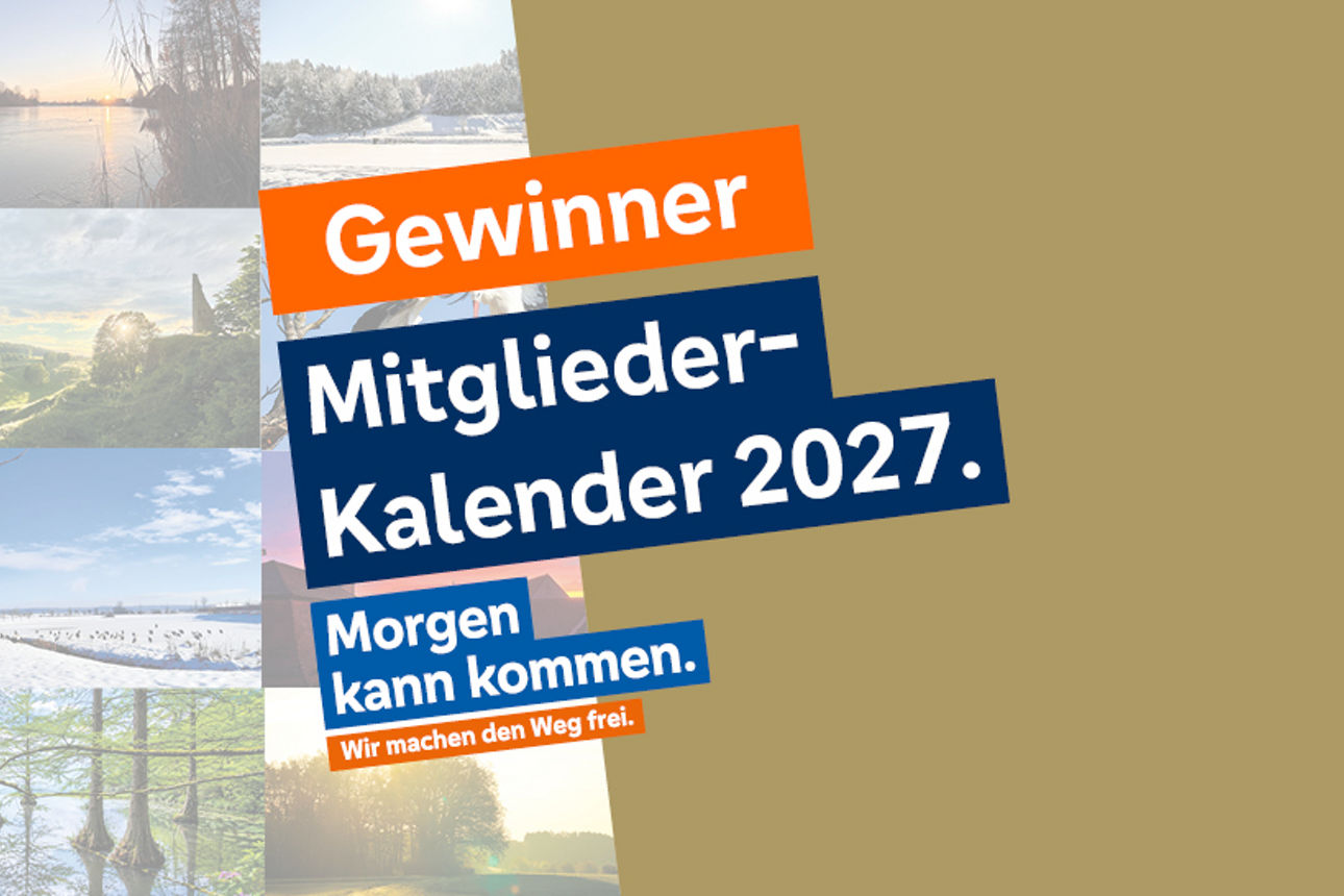 Gewinner MitgliederKalender 2027 - mit Claim Morgen kann kommen auf goldenem Hintergrund
