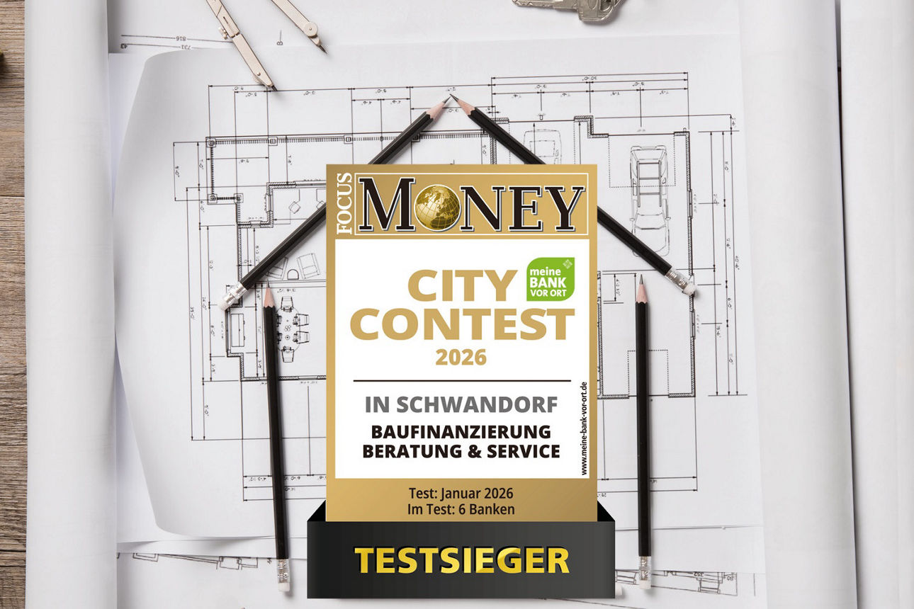 Focus Money City Contest Testsieger Siegel auf einem Bauplan