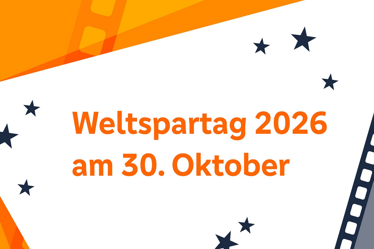 eine gezeichnete Filmkamera neben dem Schriftzug "Weltspartag 2026 am 30. Oktober"