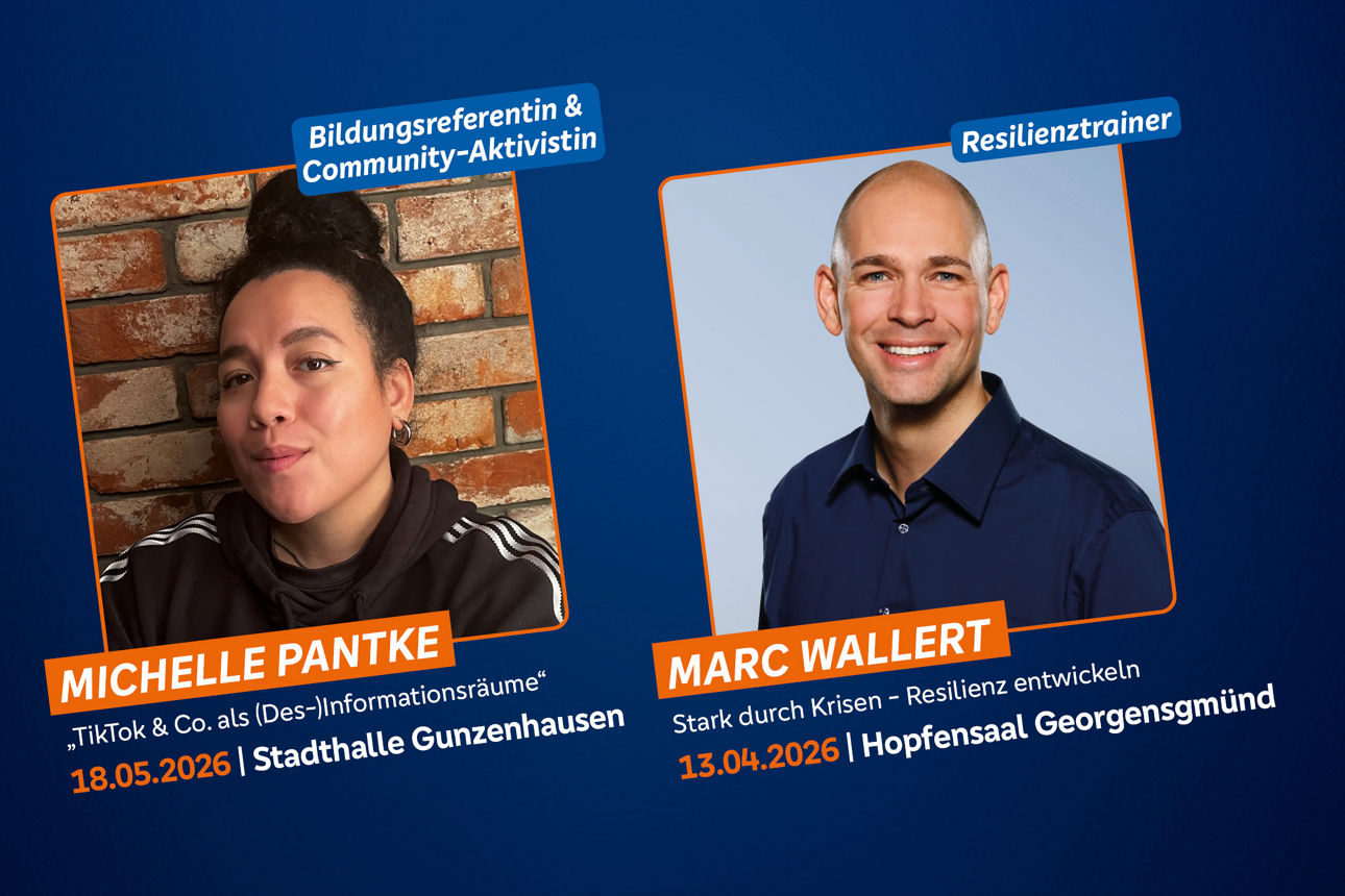 MitgliederEvents Frühjahr 2026 - Redner-Bilder in Sprechblasen