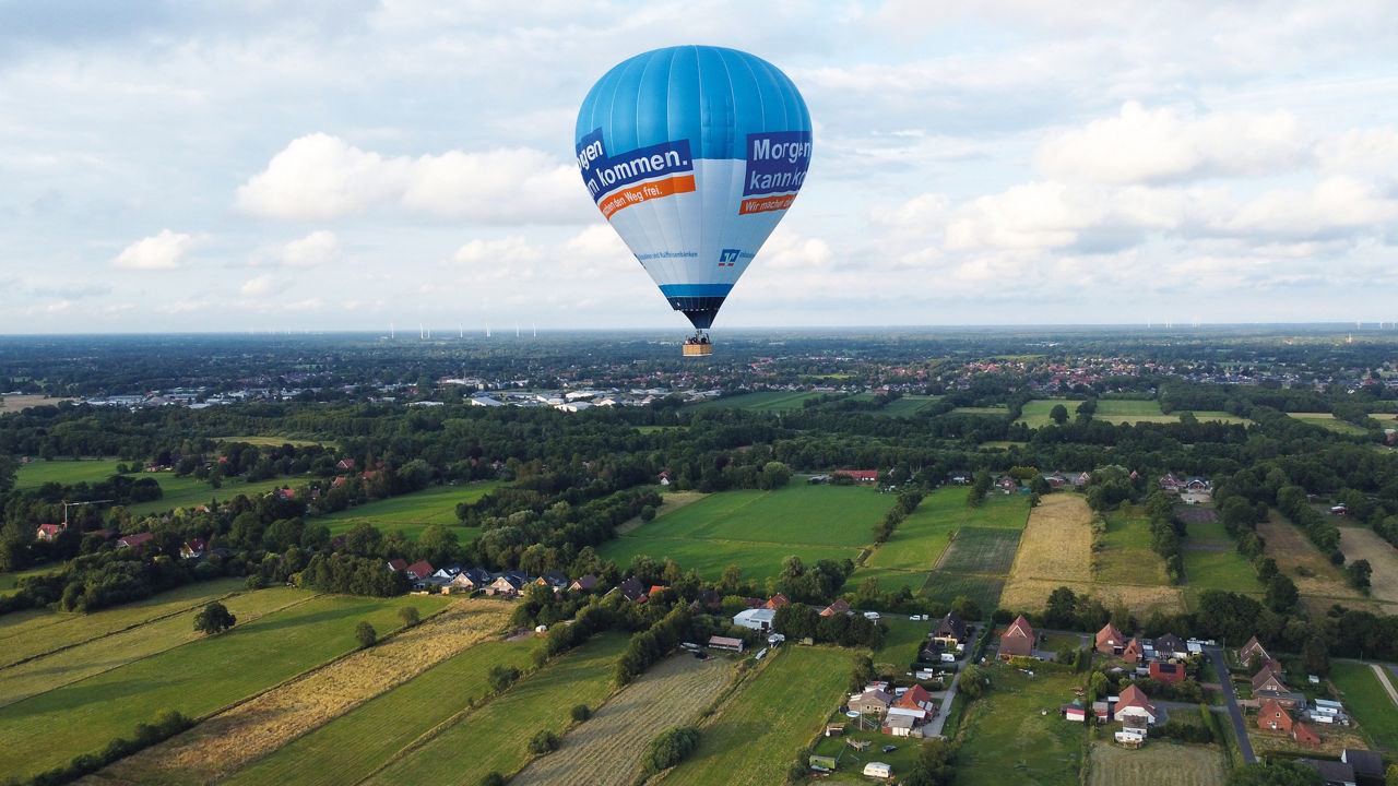 Heissluftballon Volksbanken-Raiffeisenbanken im Himmel