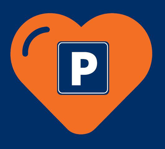 Parkschild mit orangenem Herz 