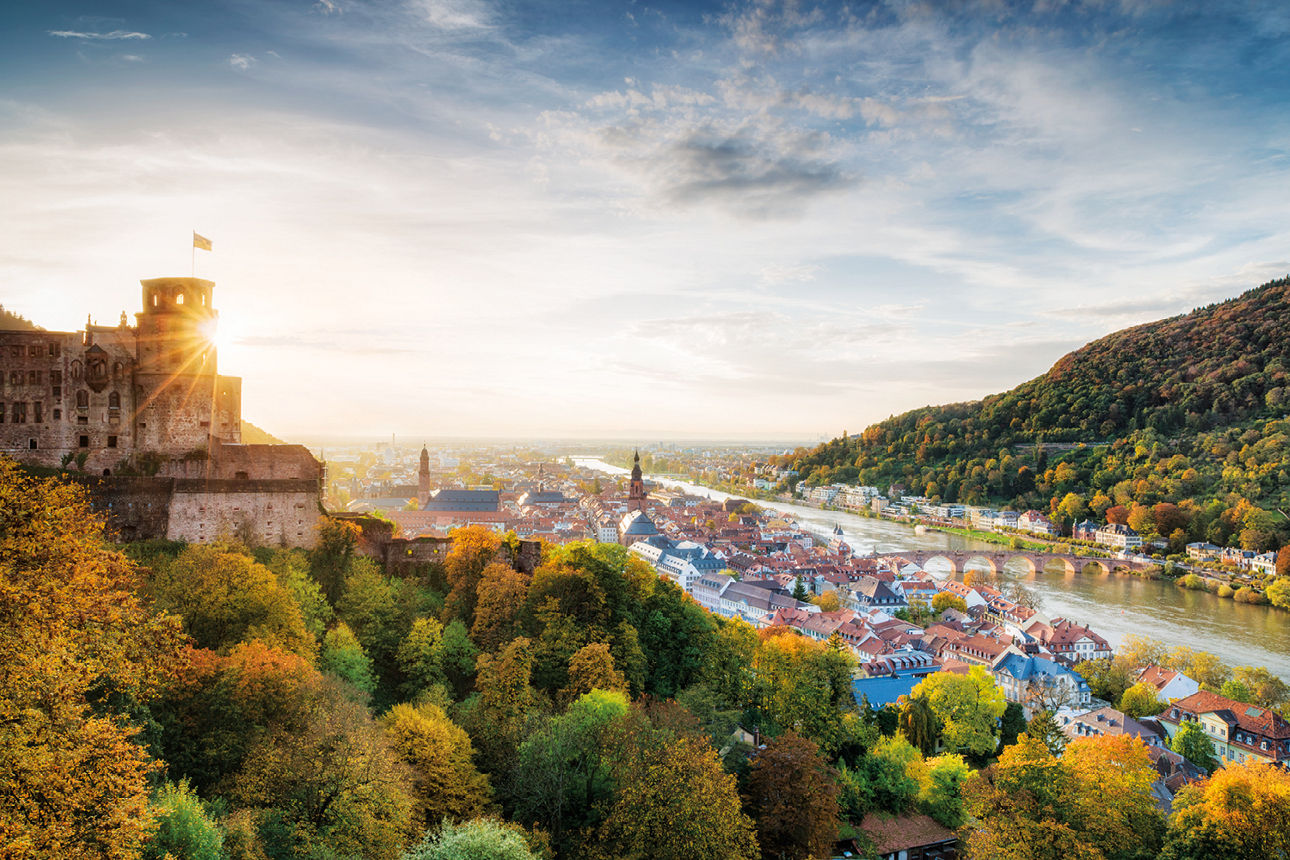 Panoramaaufnahme von Heidelberg mit Schloss