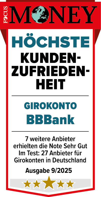 Testsiegel Focus Money Höchste Kundenzufridenheit Girokonto der BBBank