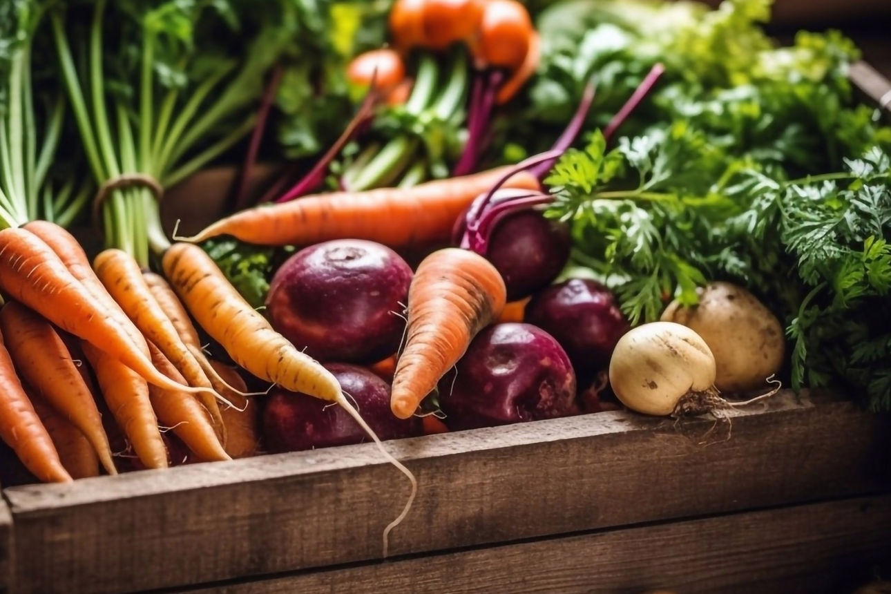 Holzkiste mit Gemüse