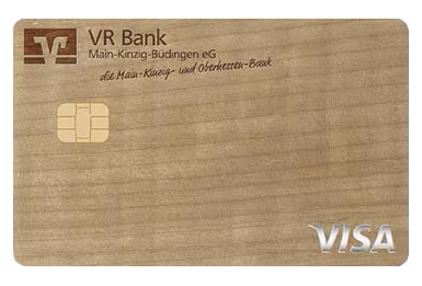 Abbildung Holzkreditkarte VISA der VR Bank Main-Kinzig-Büdingen