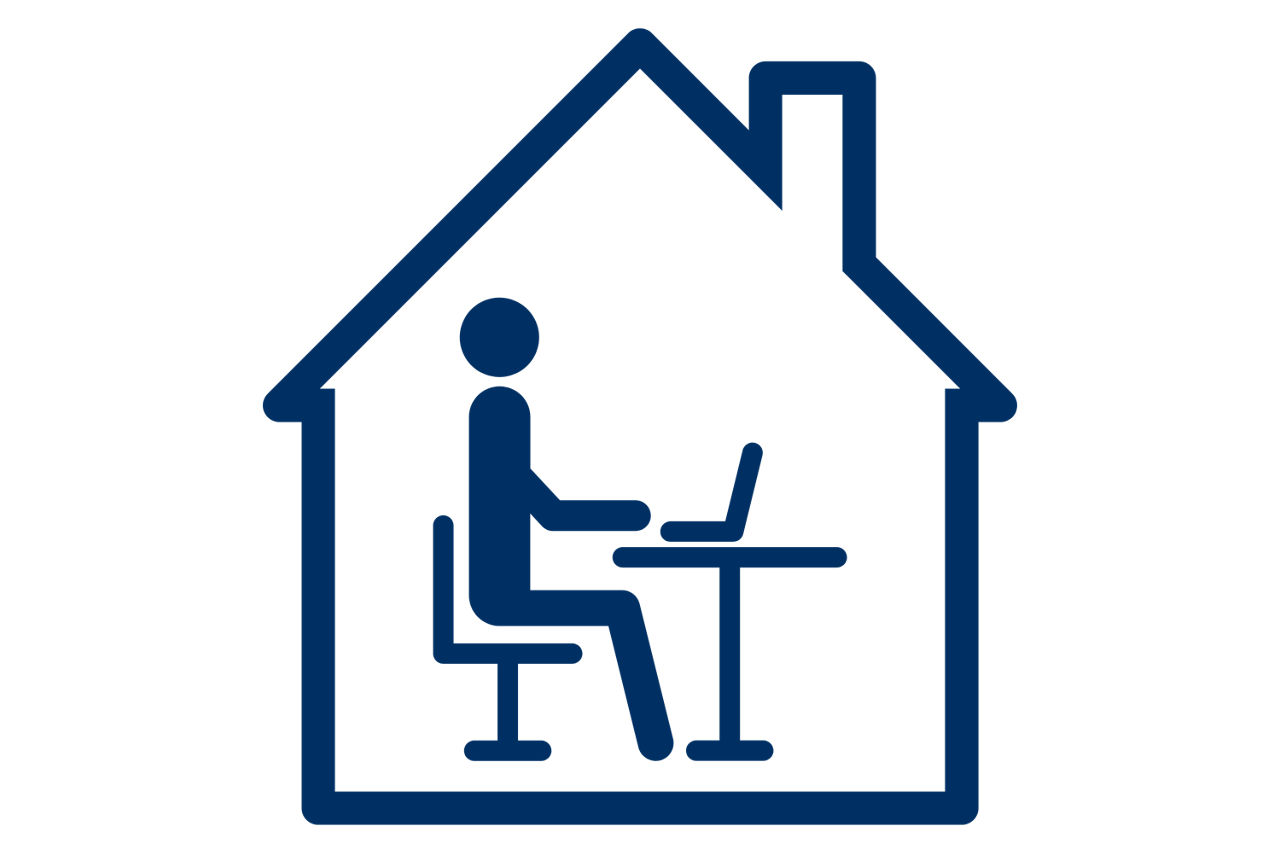 Ein Pictogramm einer Person, die in einem Haus arbeitet