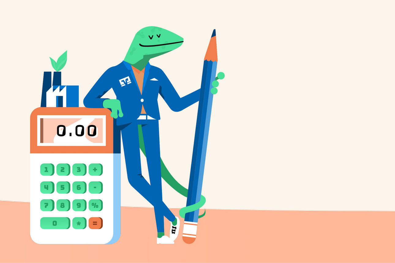 Ein Gecco mit einem Taschenrechner ist unten Links zusehen.